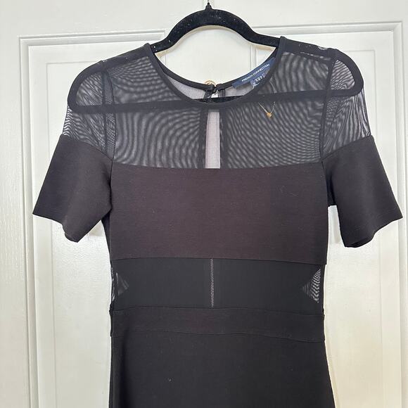 French Connection Black Mesh Inset Short Sleeve Midi Dress Size 6 - Picture 2 of 5